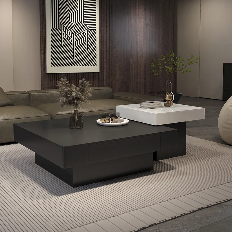 

Italian minimalist rock slab modern small apartment Internet celebrity black and white contrasting color square coffee table