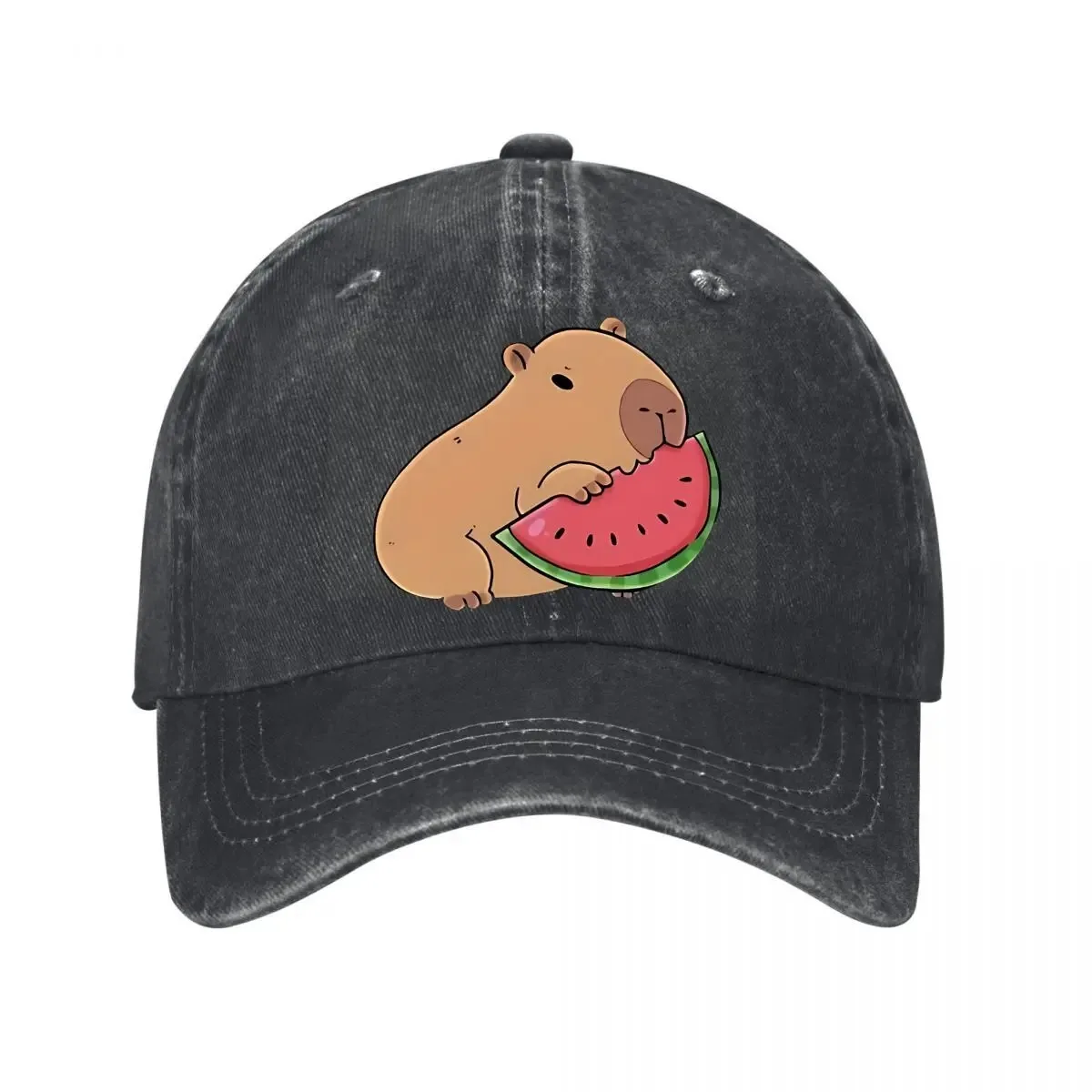 Capybara Eating Watermelon Washed Cotton Baseball Cap Adjustable Sun Hat for Unisex