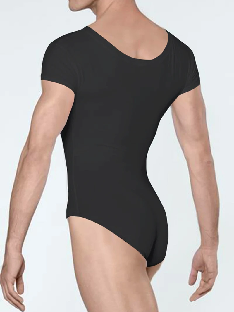 Mens Gymnastic Leotard Bodysuit for Ballet Dancing Short Sleeve Acrobatics Stretchy Gymnastics Leotard Jumpsuit Dancewear