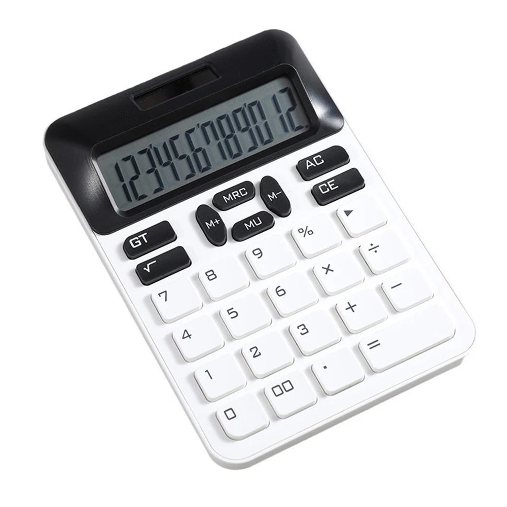 Mechanical Calculator 12 Digit Large Solar Power &LCD Display Big Button Cute Candy Colored Calculator Suit to Office School