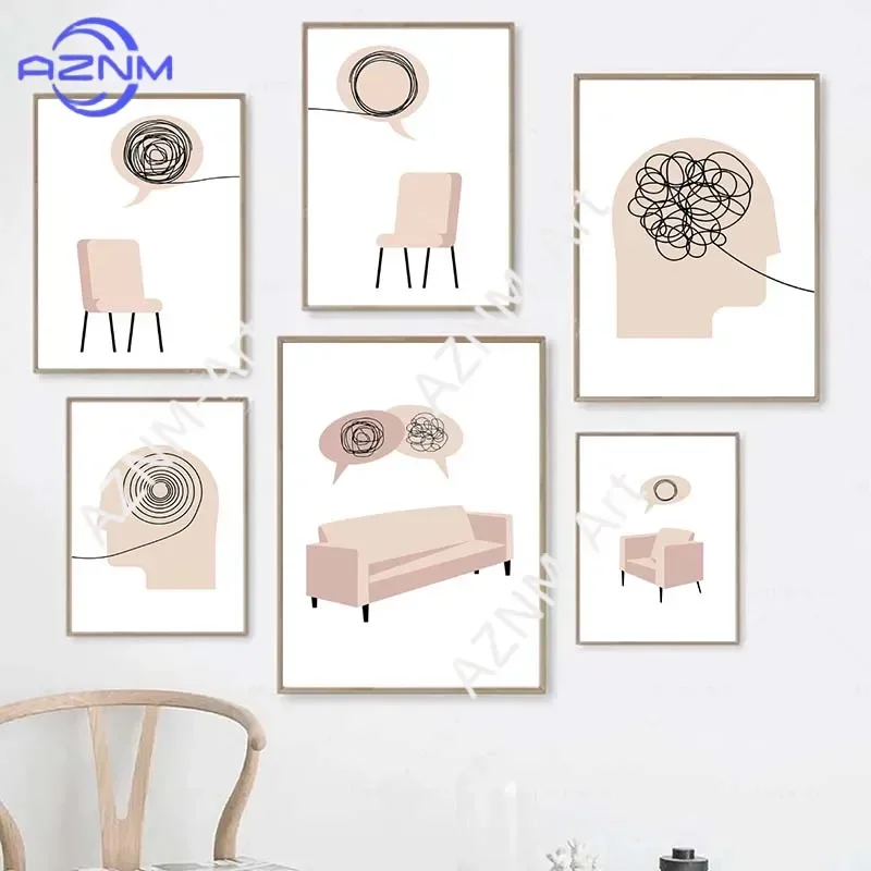 Nordische Therapieberater-Büro Wandkunst Poster Drucke Psychische Gesundheit Kunst Wandbilder für Schlafzimmer Heim-Dekoration Leinwandgemälde