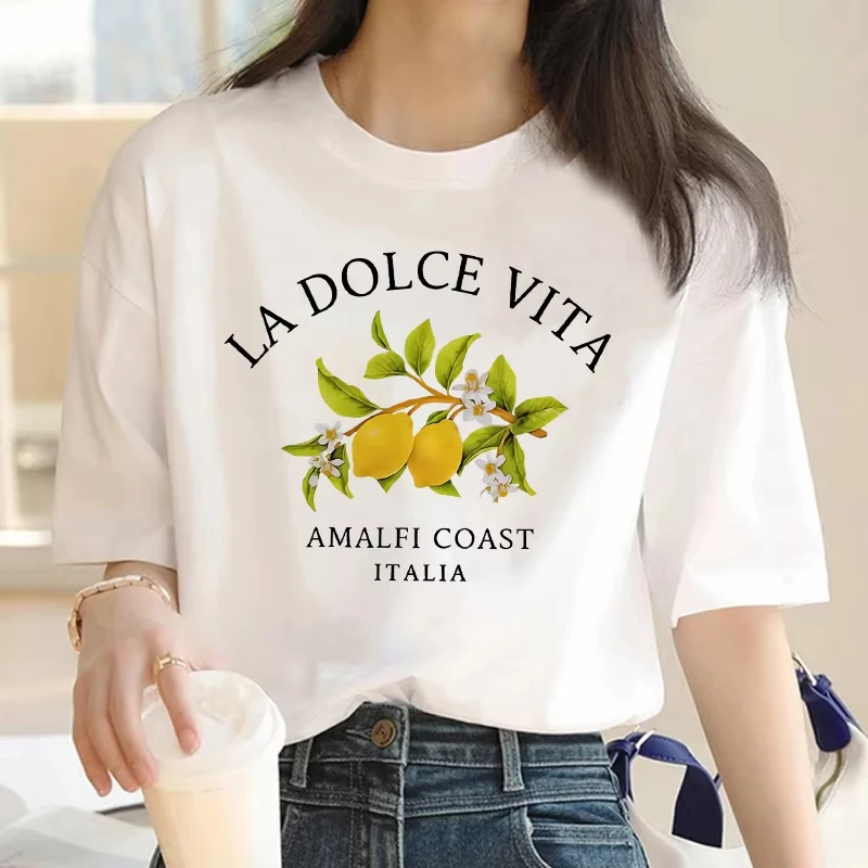 Casual anni '90 Amalfi Coast Lemon Stampa Manica corta Stampata T-shirt Abbigliamento T-shirt da donna Abbigliamento Top da donna Tee Graphic Y2K