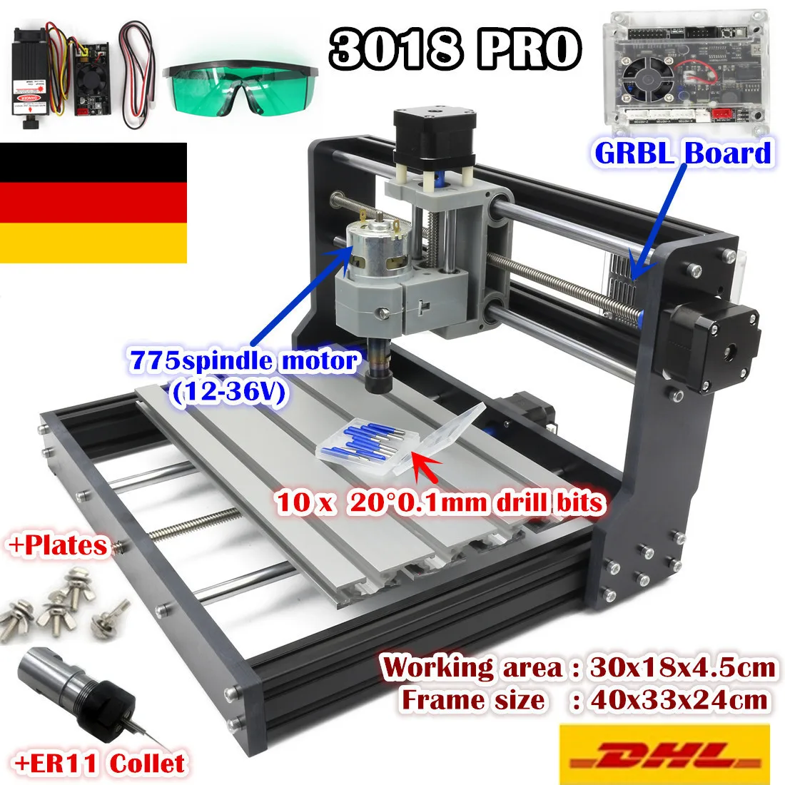 【EU Free VAT】3 Axis USB 3018 Pro off-line GRBL Control PCB PVC Engraving + ER11 Collet