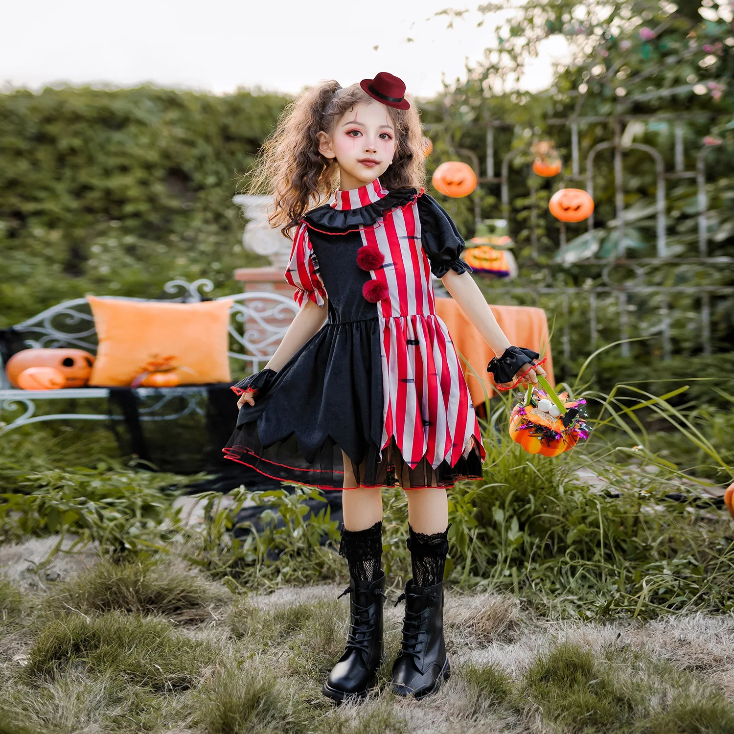 

Children's Clown Costume Girls' Cosplay Dress Carnival Disguise Harley Q Masquerade Fancy Party Dress Halloween Costumes