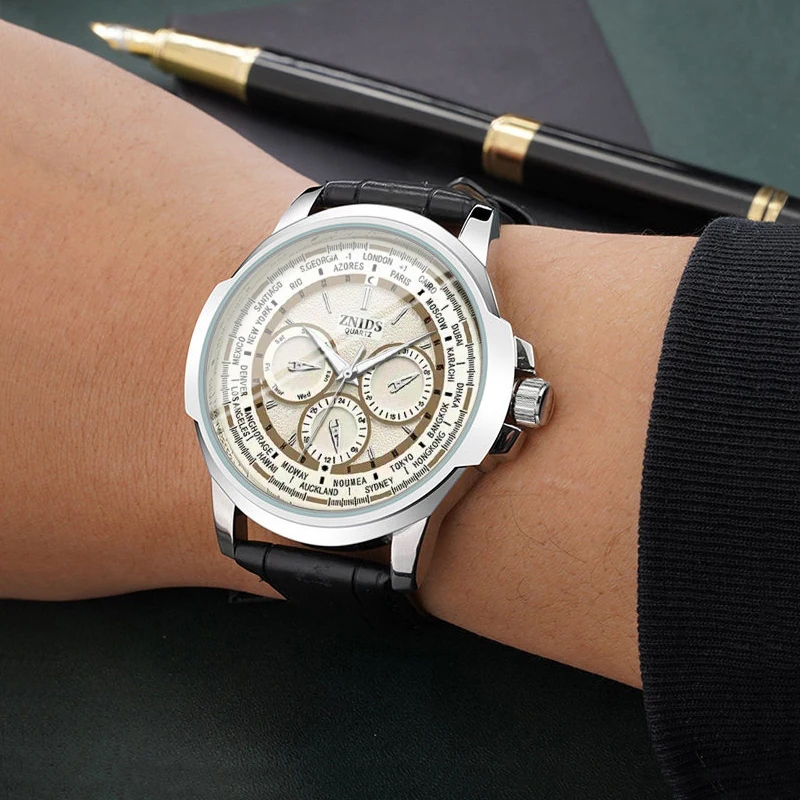 Classic Punk Style Casual Men's Watch, Non-Mechanical, Waterproof, Leather Strap, High-End, Light Luxury, Fashionable, Simple, Versatile, Stylish Watch for Male Students, Trendy