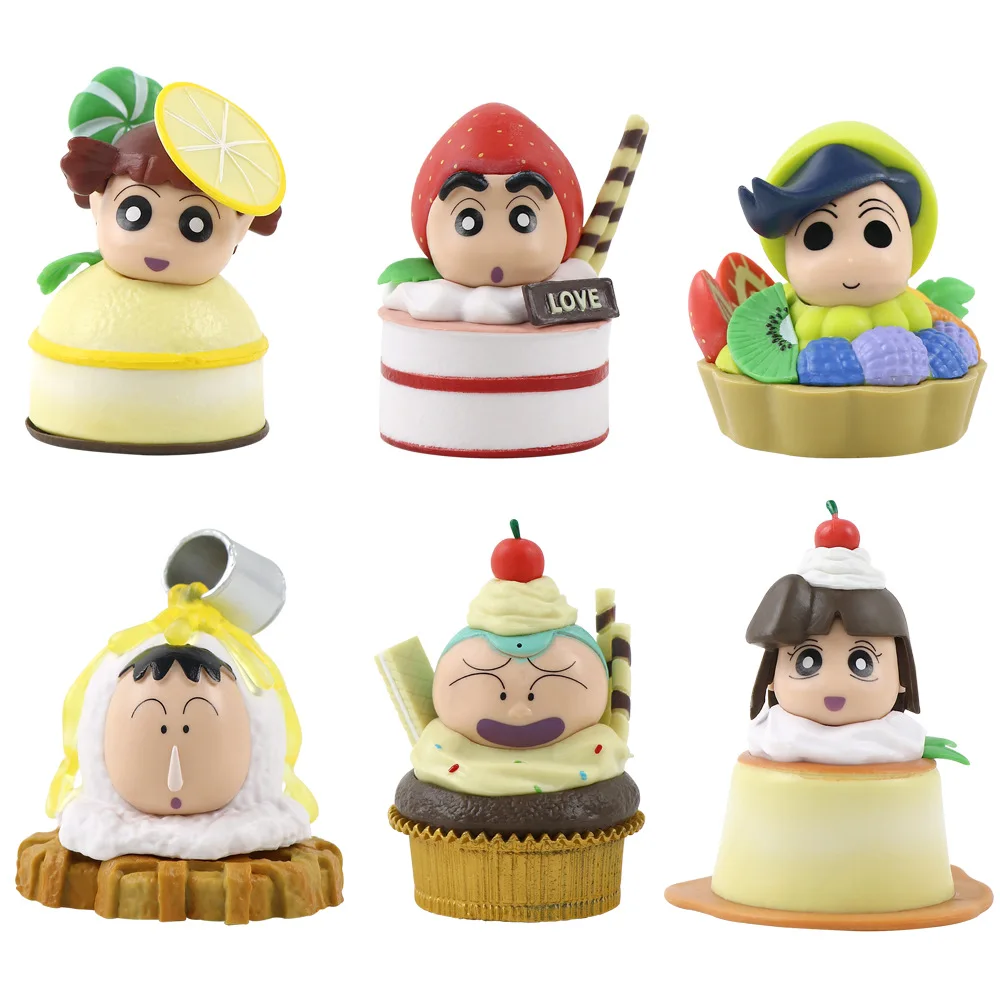 6pcs/set Crayon Shin chan Figure Cake Decoration Cartoon Anime Character Action Model Collectible Doll Kids Birthday Gift