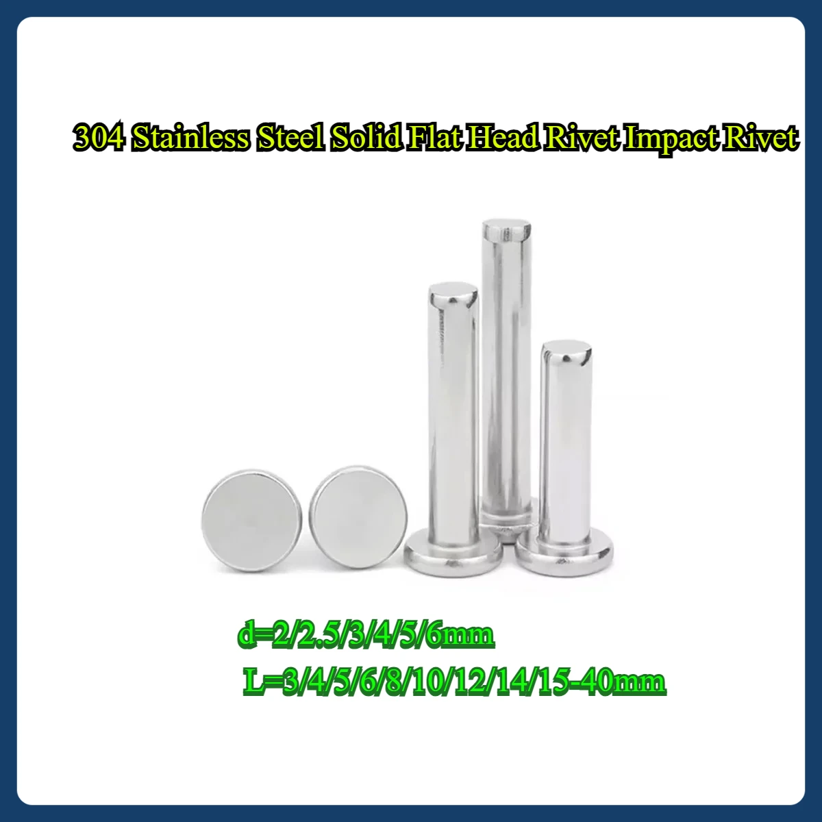 

304 Stainless Steel Solid Flat Head Rivet Impact Rivet M2M3M4M5M6M8-M20mm