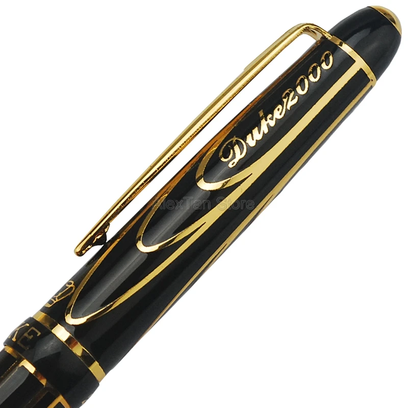 Duke Noble Pioneer Roller Ball Pen Advanced Chromed Golden & Black Lines Office & Home Fountain Pen W/Gift Box Fit Collection