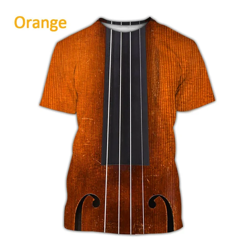 2022 Summer New Violin 3D Printing T-shirt Men\'s and Women\'s Musical Instrument Printing Music T-shirt