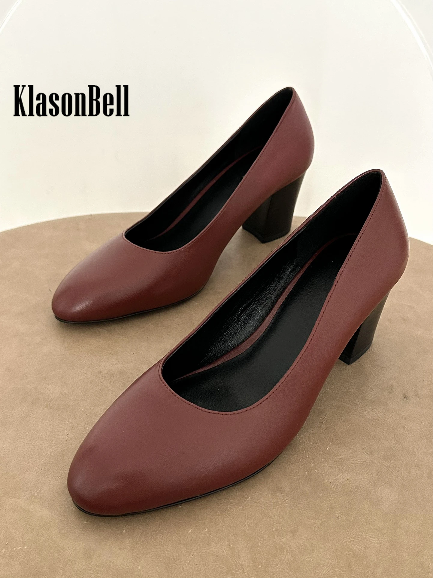 6.5 KlasonBell Classic Soft Sheepskin Mary Janes Pumps Thick High Heel All-matches Comfortable Pointed Toe For Women Shoes