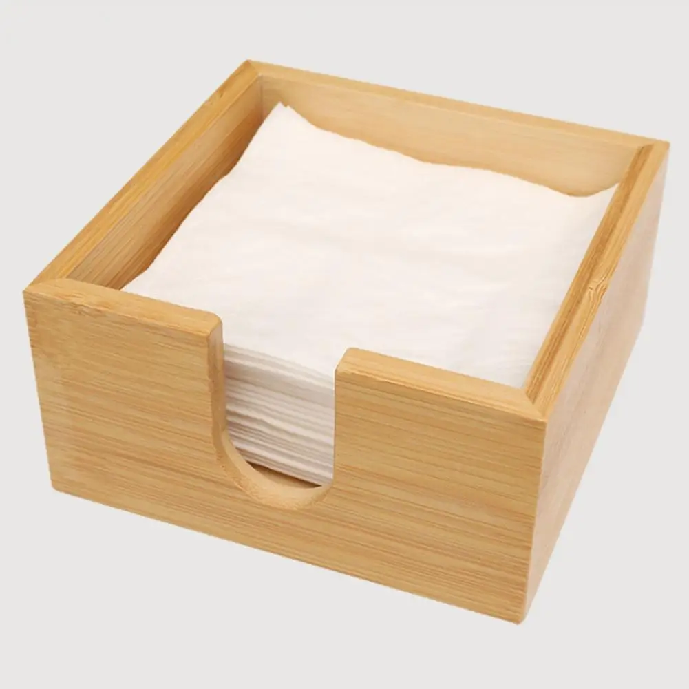 Wooden Napkin Holder Kitchen Napkin Dispenser Rustic Bamboo Countertop Tissue Holder Heavy Duty Wood Dinner Napkin for Square