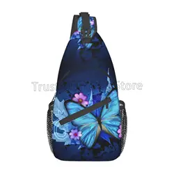 Purple Blue Butterfly Print Chest Bags Crossbody Sling Bag Travel Hiking Backpack Casual One Shoulder Daypack for Women