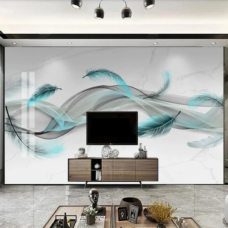 Custom Photo Wallpaper 3D Stereo Blue Feather Marble Mural Living Room TV Sofa Background Wall Decor Art Papel De Parede