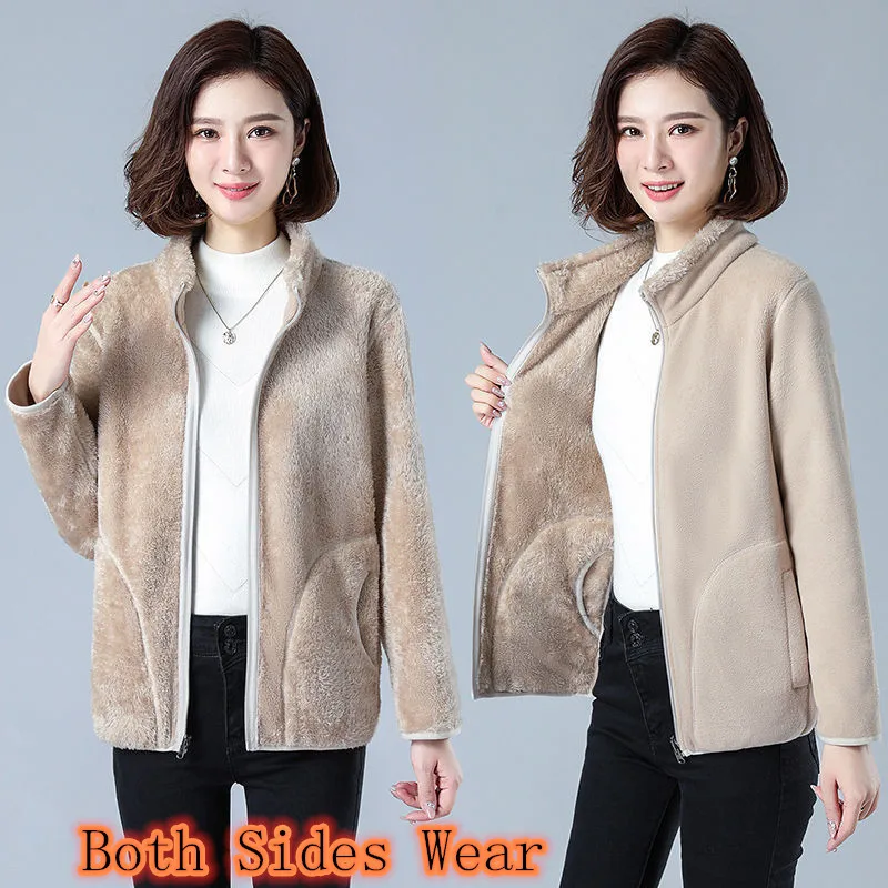 

2022 Winter New Women's Zipper Polar Fleece Coat Fashion Both Sides Short Warm Coral Jacket Ladies Outdoor Casual Outwear L-6XL