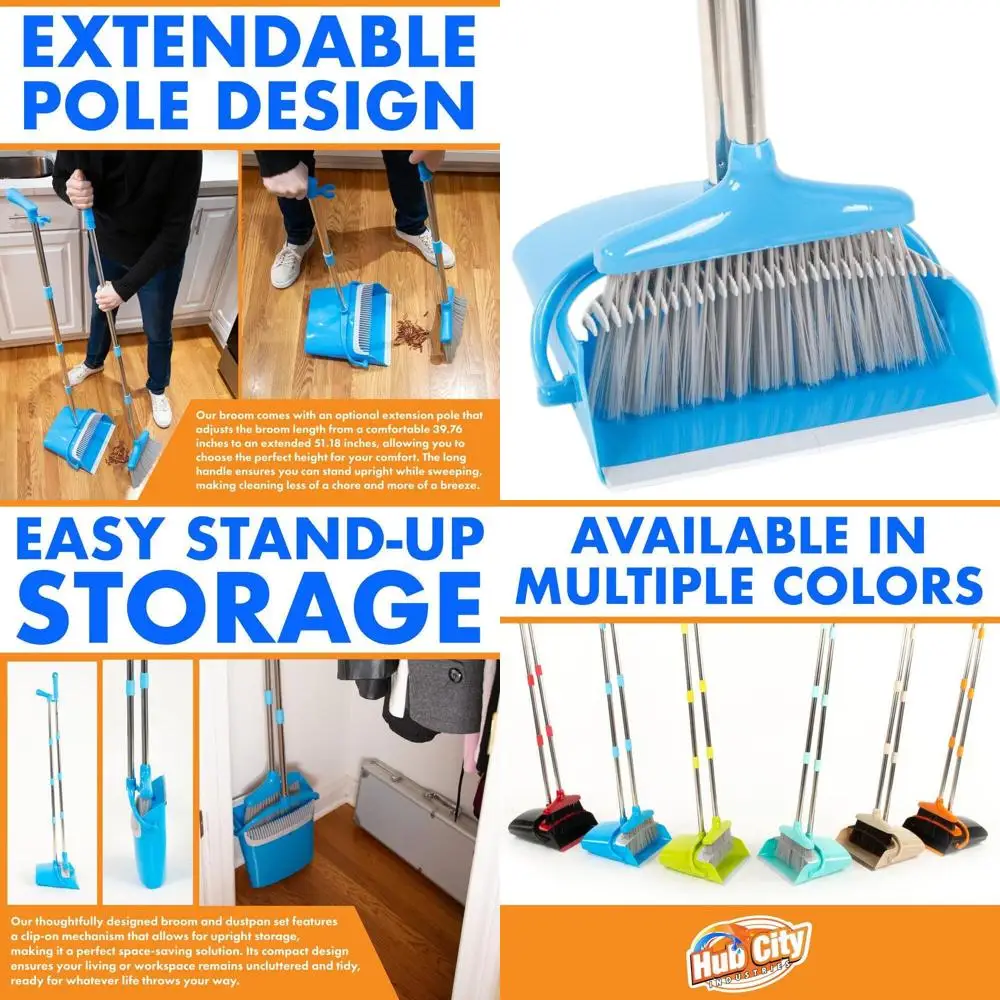 

Commercial Grade Long-Handled Broom and Dustpan Set for Lobby, Home, and Office, Blue & Grey, Ideal for Floor Cleaning