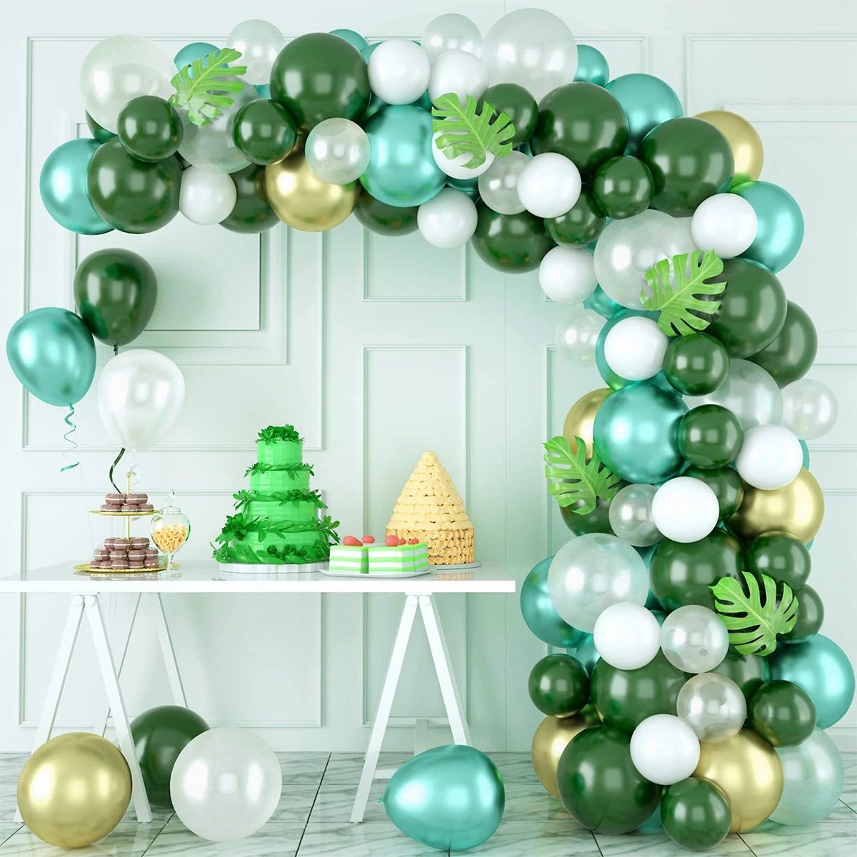 Green Balloon Garland Arch Kit Metallic Confetti Baloon Jungle Safari Party Supplies Birthday Party Decor Baby Shower Globos