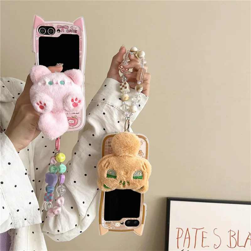 Cartoon Cat Bear Cute Ears Phone Case for Samsung Galaxy ZFlip3 ZFlip4 ZFlip5 ZFlip6 Hard PC Back Cover for Z Flip 6 Case Shell