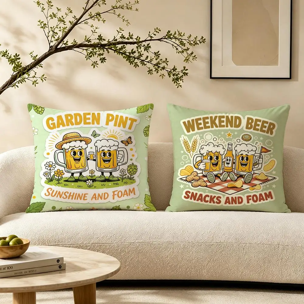 Graphic Beer Buddies Cushion Cover Pillow Short Plush Warm CreamStylel Cushion for Living Room Bedroom Sofa Ideal for Gifting