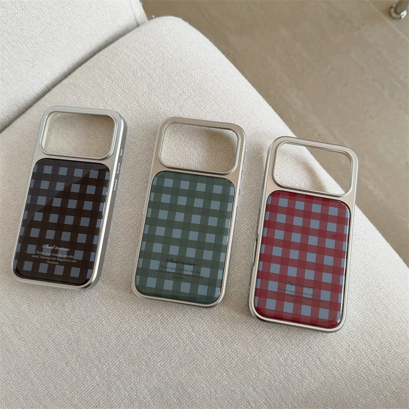 Black Green Red Checkered Pattern Electroplated Drip Glue Phone Case For iPhone 17 Air 16 Pro Max 15 14 Plus 13 12 11 Back Cover