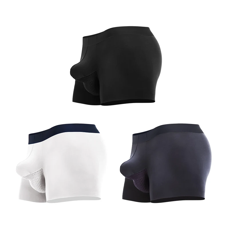 3 قطع ملابس داخلية للرجال، سراويل مسطحة منفصلة جافة ورطبة للرجال، نمط سفلي من الحرير الجليدي القابل للتنفس، دعم الصفن