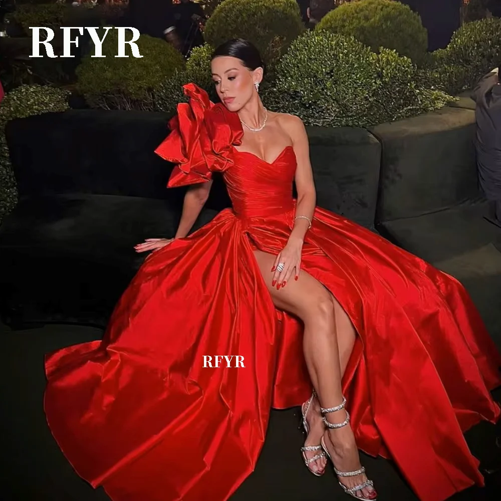 

RFYR One Shoulder Prom Dress Long Party Dress Satin Celebrity Gowns A Line Wedding Party Dress Customized