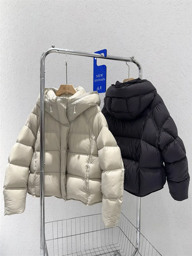 ZAROY Damen Winterjacke, verdickte warme Kapuzen-Baumwollparka, koreanischer Stil, einfarbig, vielseitig, lässiger kurzer Mantel, Schnee-Oberbekleidung, Winterjacke – Detail 3