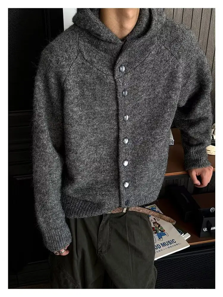 

Ретро-кардиган в американском стиле с капюшоном, свободный повседневный свитер, осенняя новинка, стильная верхняя одежда для пар