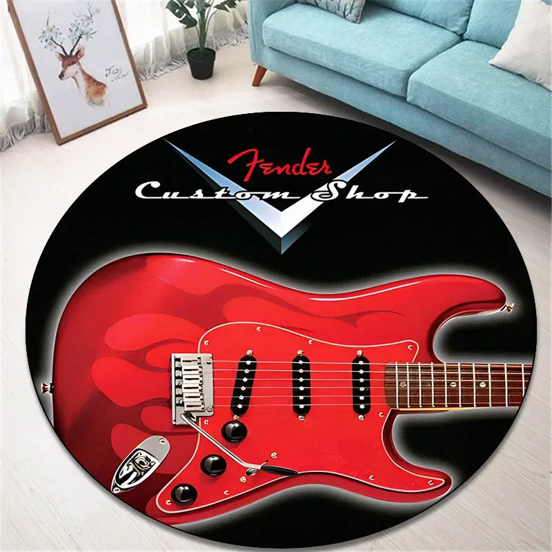 Fender Guitar 3d Printed Round Carpet Children Play Carpet Living Room Bedroom Beautiful Carpet Non-slip Doormat Birthday Gift