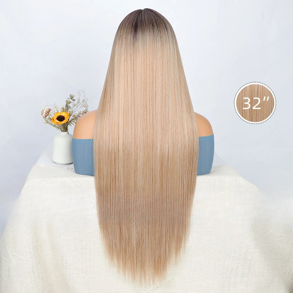 

Wig female wig chemical fiber high temperature silk straight hair long straight hair breathable wig headgear wigs