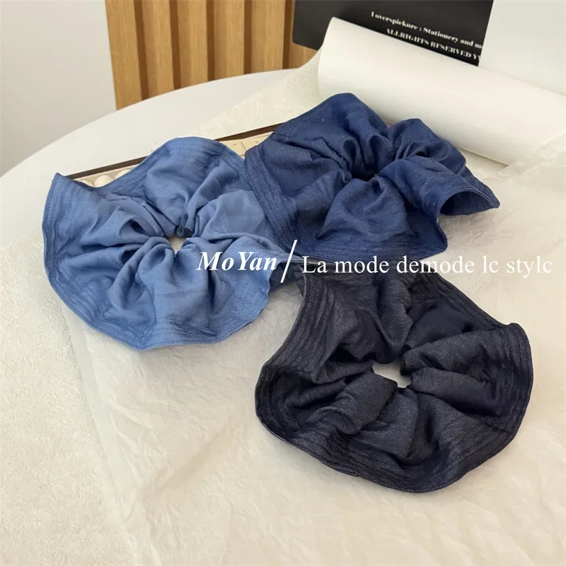 Retro denim fabric skirt large intestine hair band women\'s high-end sense ball head head rope back head temperament hair rope