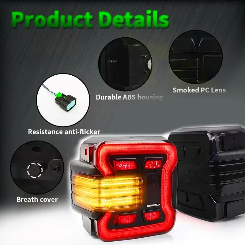 Z-TOYO لسيارة جيب رانجلر JK 2007-2017/JL 2018 هدية قذيفة سوداء مدخنة مع إشارة بدوره الفرامل عكس الضوء LED الضوء الخلفي