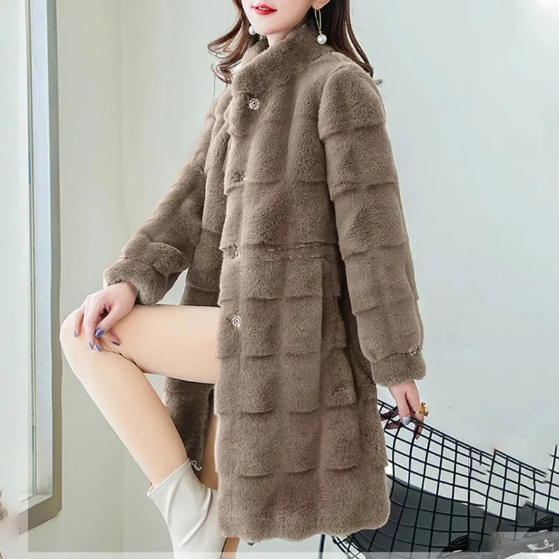 Woolen Jackets Women 2025Winter New Coat Thickened Fur Danish Mink Fleece Jacket Female High-End Medium-Length Mink Down Outwear