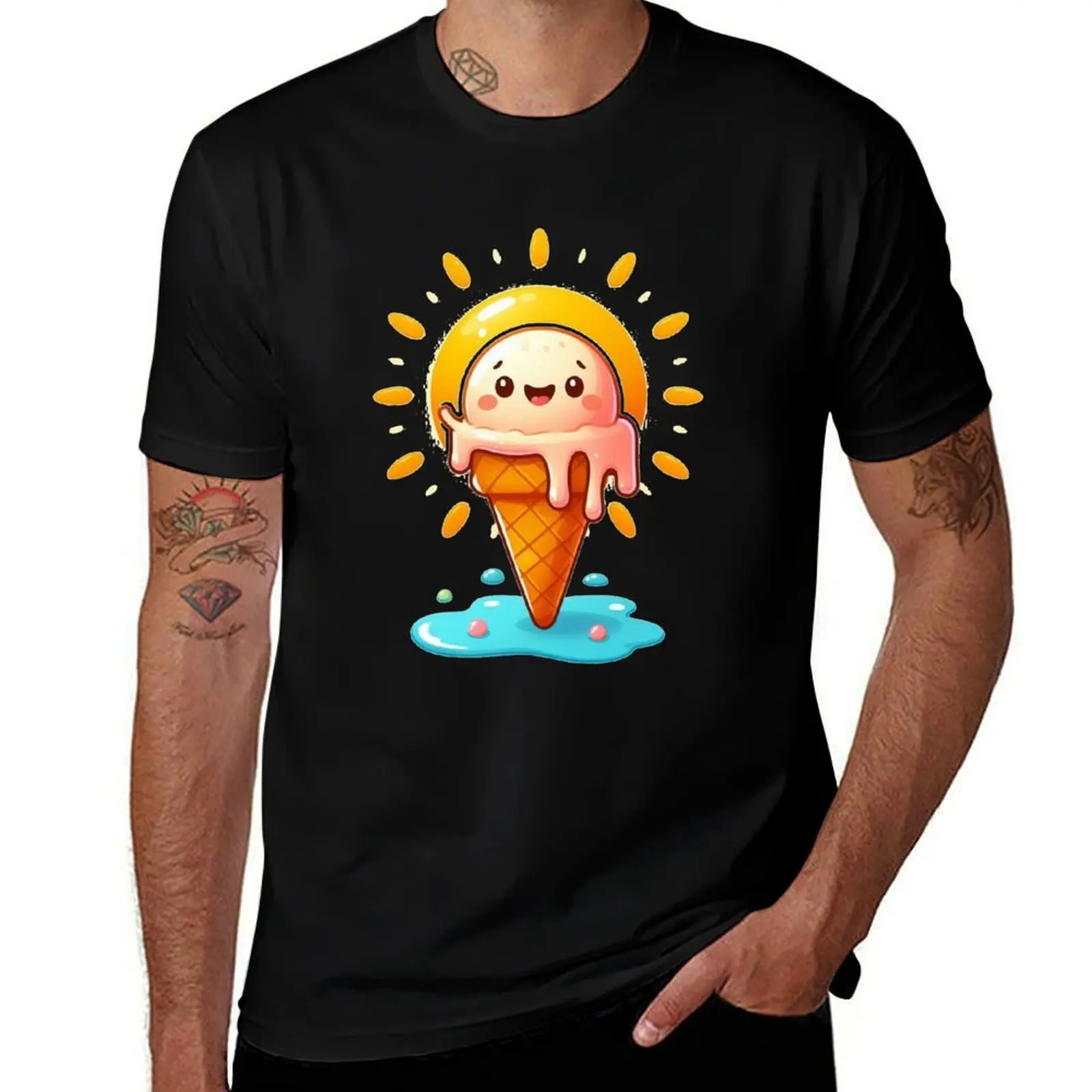 

Kawaii Melting Ice Cream and Happy Sun – Cute Summer Vibes T-Shirt Anime t-shirt Men's t shirts