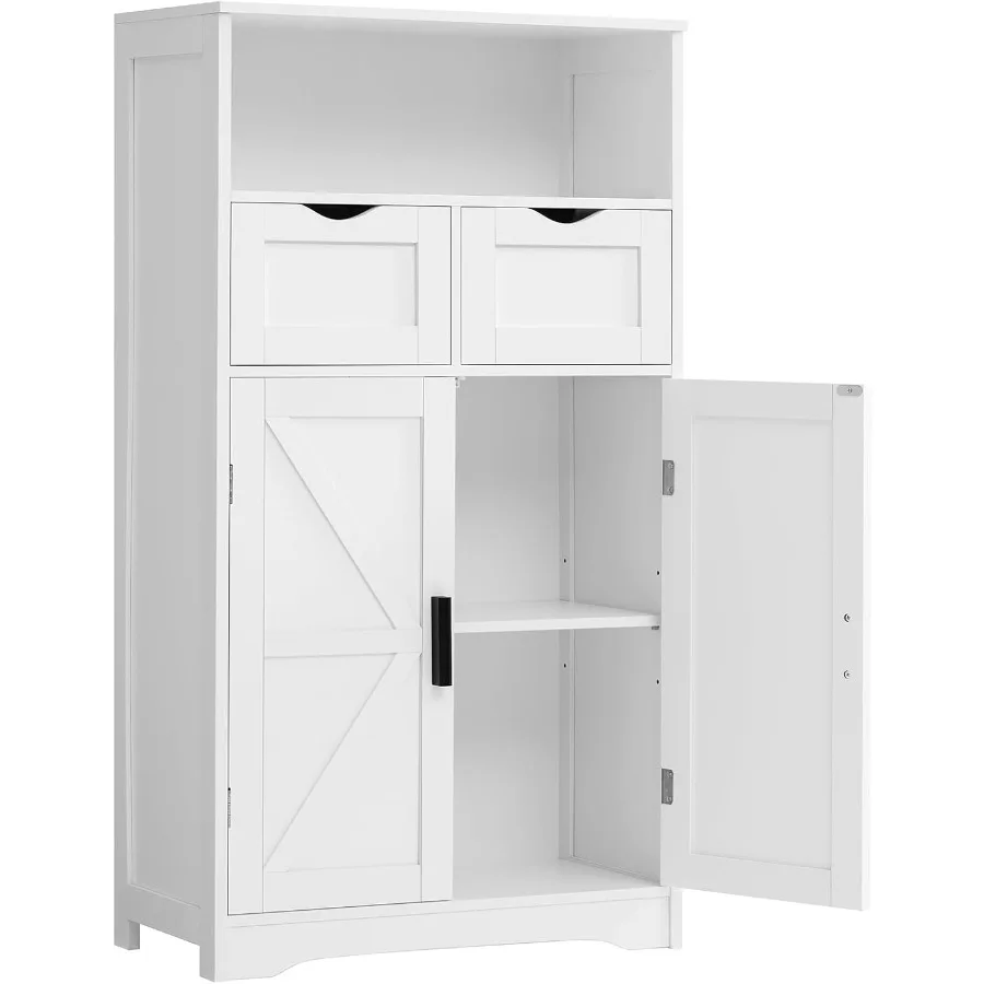 

White Bathroom Cabinet with Adjustable Shelf for Living Room Hallway and Entryway Storage: 2 Doors and 2 Drawers Design for Org
