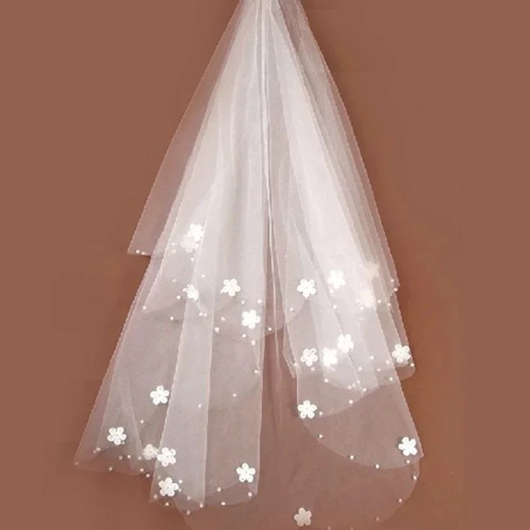 Romantic Brides Ivory wedding Tulle Beaded Flower Bridal Veils