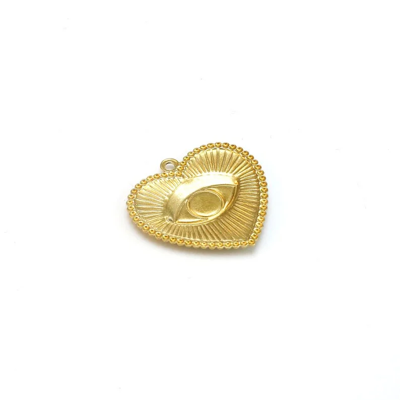 10pcs Textured Heart Charms, Evil Eye Brass Charm, Earring Findings, Necklace Pendant, 28.3x28.6x2mm, Jewelry Making -R2555 view 3