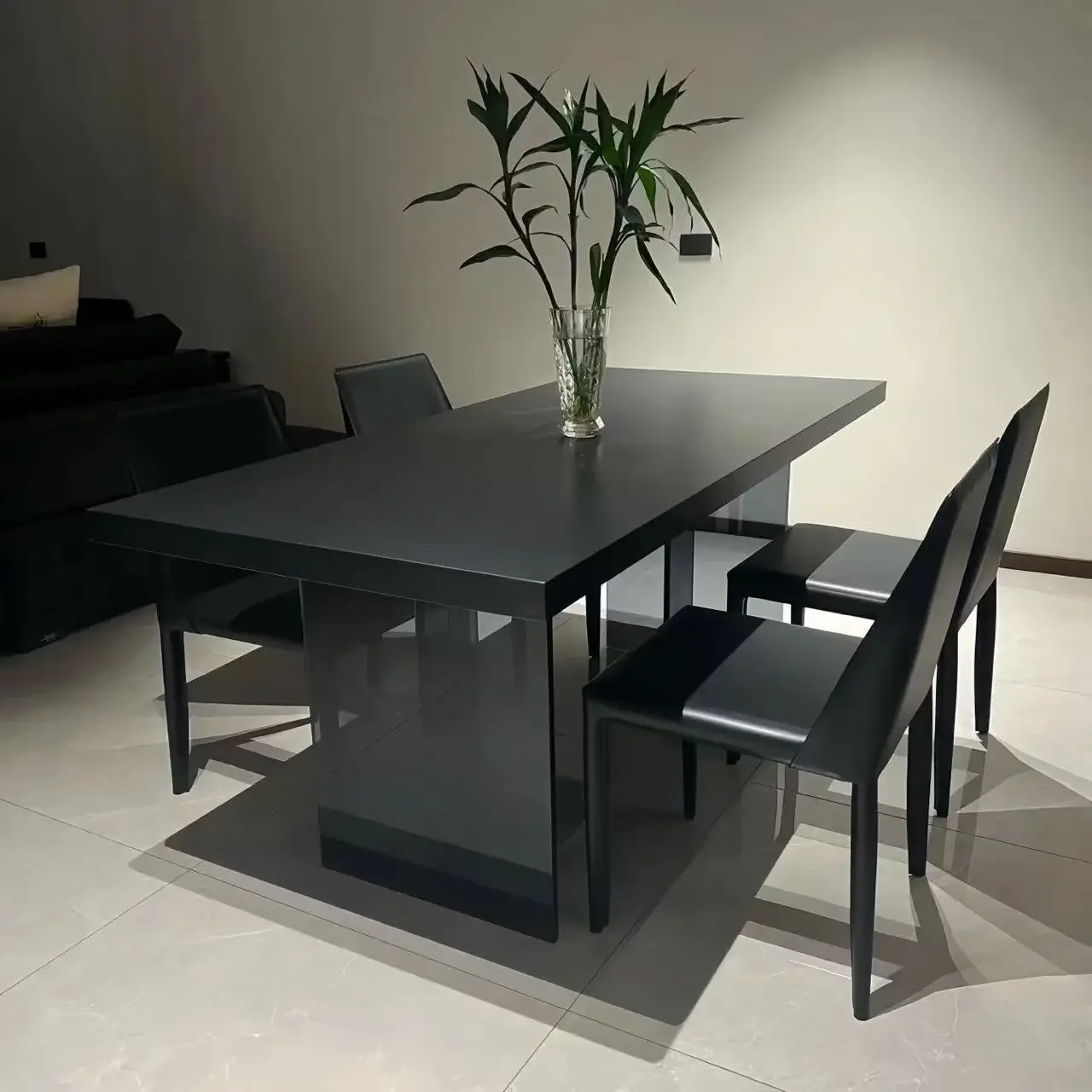 Household Italian rock slab dining table rectangular modern simple bottom hanging rock slab acrylic dining table