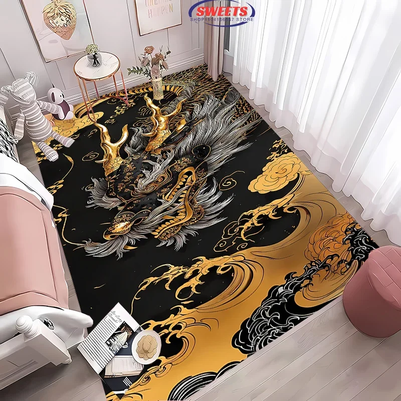 سجادة منطقة بتصميم تنين مطبوعة ثلاثية الأبعاد مضادة للانزلاق لغرفة المعيشة وغرفة النوم والمكتب، سجادة أرضية متينة قابلة للغسل لديكور المنزل