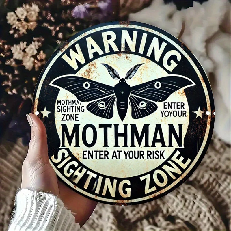 2D Flat, 1pc 8x8 Inch Mothman Cryptid Warning Sign - Vintage West Virginia Folklore Aluminum Plaque, Mothman Wall Decor for Home