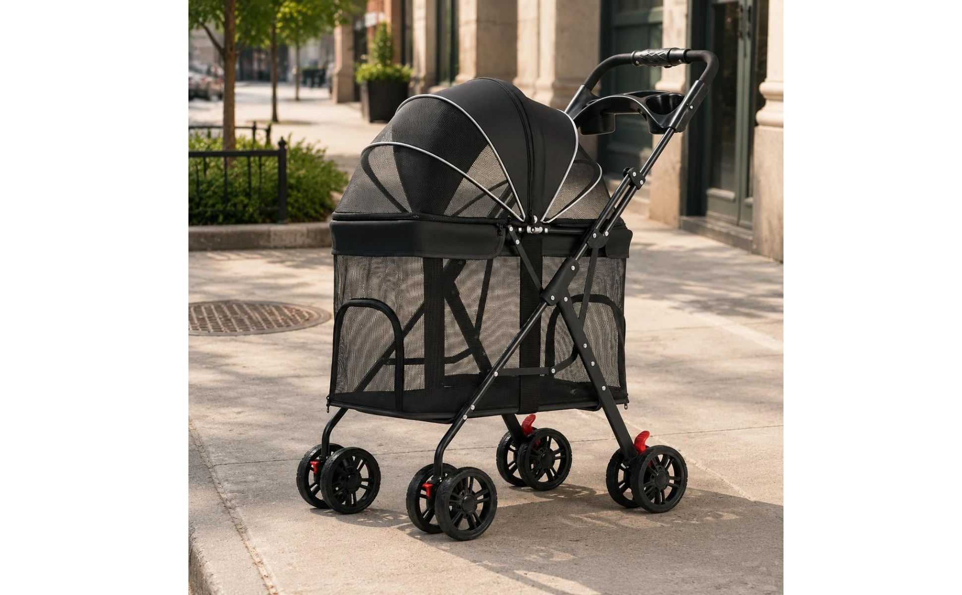 Multi-Purpose Pet Stroller Easy Fold Folding Pet Stroller Sturdy Frame Mesh Ventilation for Walks