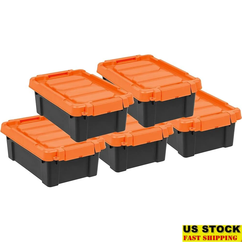 Lockable Stackable Storage Bins 5 Pack Heavy Duty Organizing Containers Safe and Secure BPA Free Garage Home Office