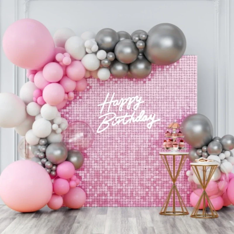 Shimmer Wall Backdrop Pink Wall Panels 24Pcs Square Sequin Shimmer Wall Backdrop Decoration for Birthday Party,Wedding