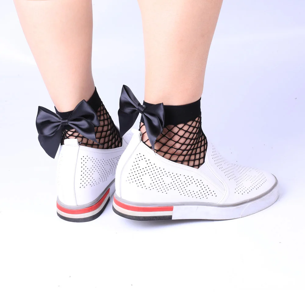 Chic Women's Harajuku Breathable White Bow knot Fishnet Socks.Sexy Hollow out Mesh Nets Socks Ladies Girl's Lolita Style Bow Sox