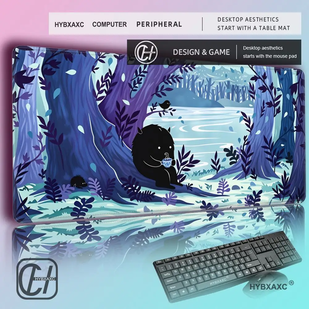 HYBXAXC A Quiet Spot of Tea Desk Mat  Large Mouse Pad Cozy Forest Monster Illustration, Cute Gaming Mat  Relaxing Office Decor