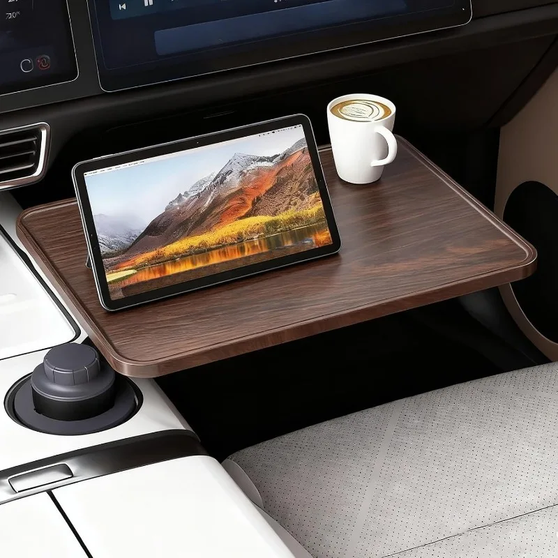 Height Adjustable Expandable Car Tray Table 360 Rotating Magnetic Lock Double Cup Holder for Tesla Laptop Dining Car Accessories