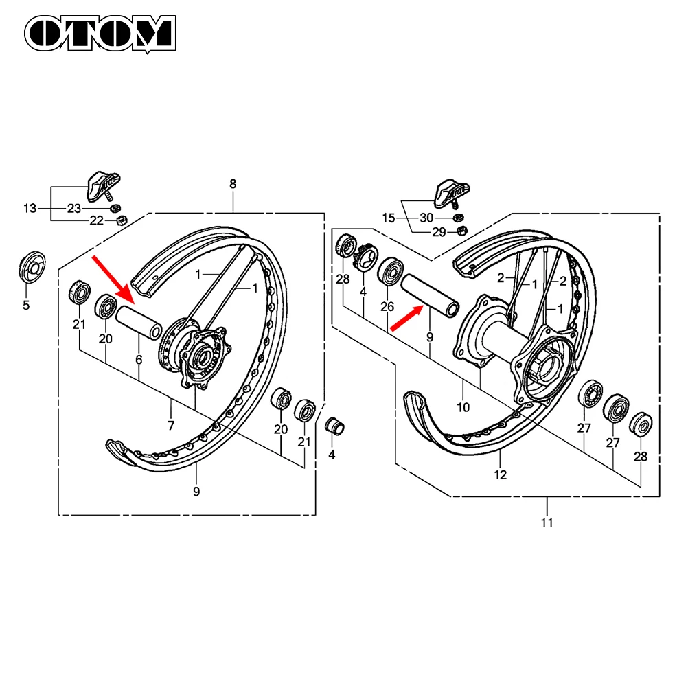 OTOM Front Rear Wheel Hub Liner Tube For HONDA CRF250R 11-17 CRF450R 11-16 Distance Collar Bearing Spacer