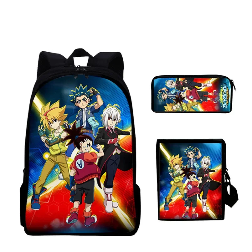 Ransel Anime Beyblade 3 Tas Buku Anak-anak Tas Sekolah Mochila Set Bahu Harian Anak Laki-laki/Perempuan Pensil Croobody Kustom