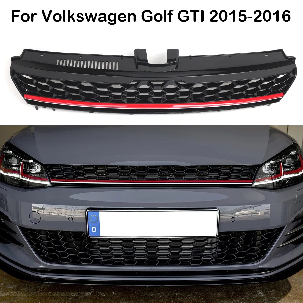 Front Bumper Grille Honeycomb Mesh For Volkswagen Golf 7 GTI 2015-2017 Red Black ABS Grill Grille Car accessories 5G0853651A