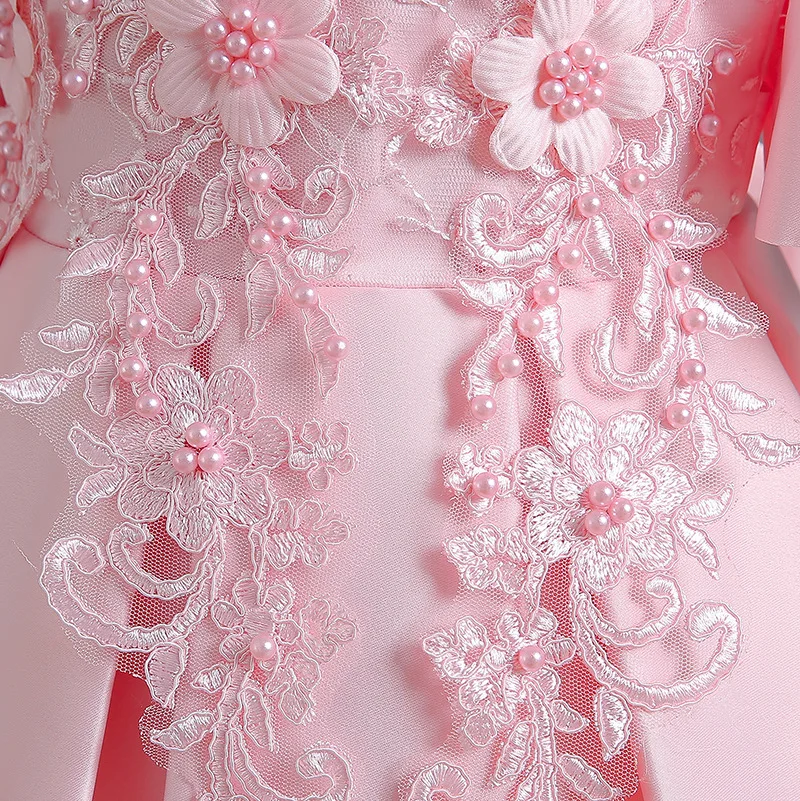 Hot selling newborn pink dress, high-end western-style lace sheer princess dress, formal one year birthday party washing dress