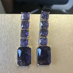 Bilincolor Trendy Purple Ice Cracked Cubic Zirconia Earring for Women Wedding Jewelry Gift